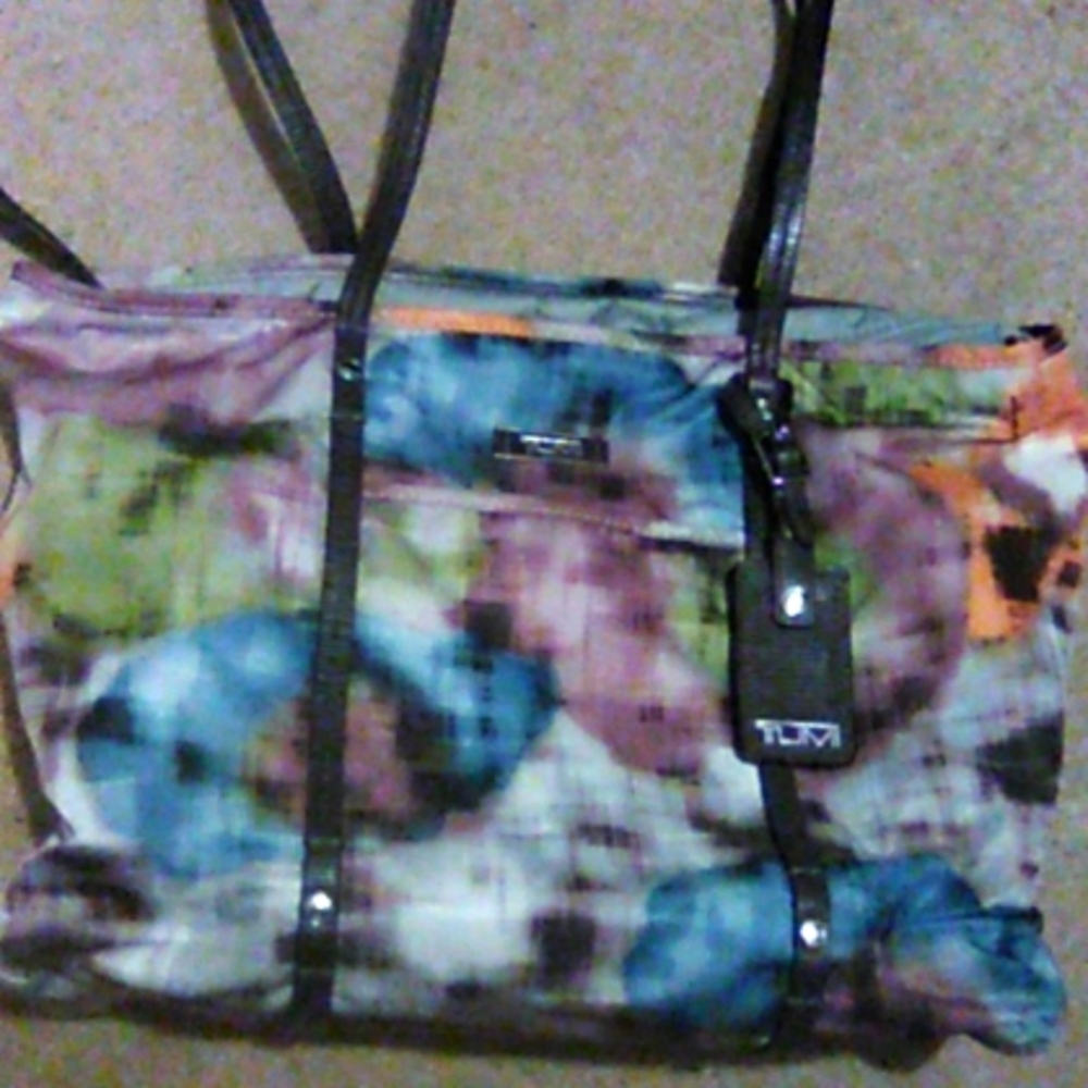 TUMI Q TOTE VOYAGEOUR NYLON TOTE BAG WATERCOLOR PRINT
